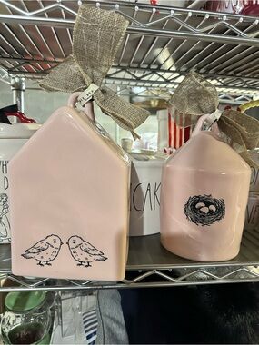Rae Dunn - Set of 2 - Pink Ceramic Bird House